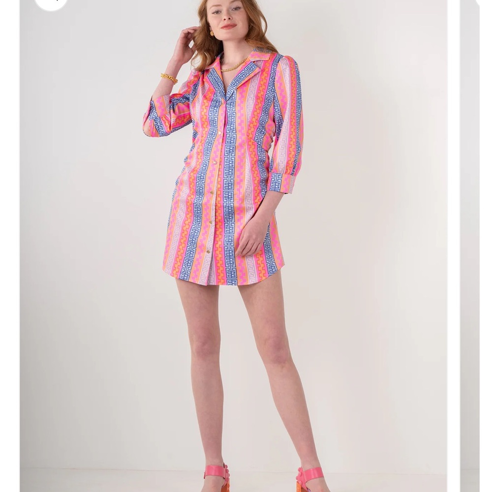 Striped Pink and Blue Midi Dress